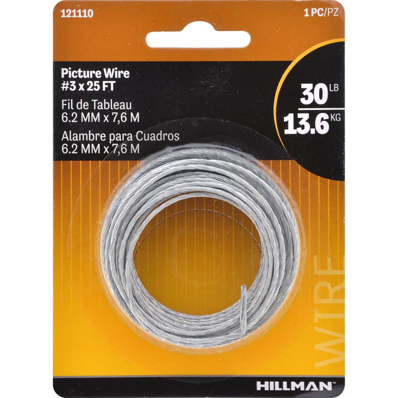 HILLMAN Steel-Plated Silver Braided Picture Wire 30 lb 1 pk, Pack of 10