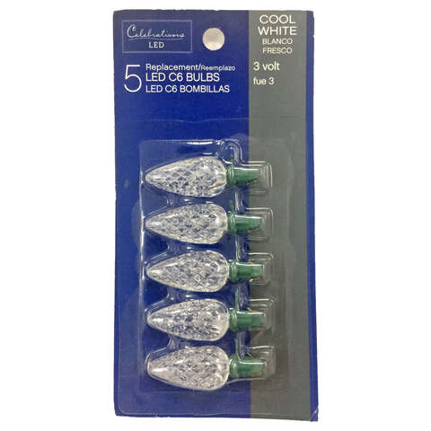 Celebrations Blue LED C6 Cool White 5 ct Replacement Christmas Light Bulbs