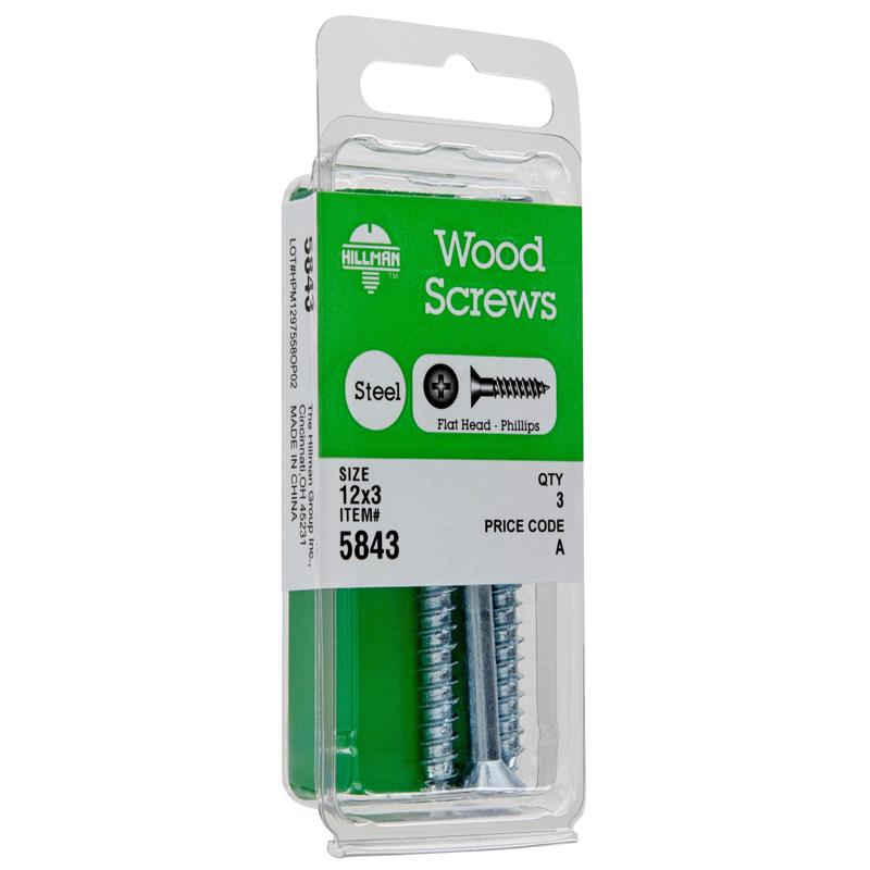 HILLMAN No. 12 X 3 in. L Phillips Zinc-Plated Coarse Wood Screws 3 pk, Pack of 10
