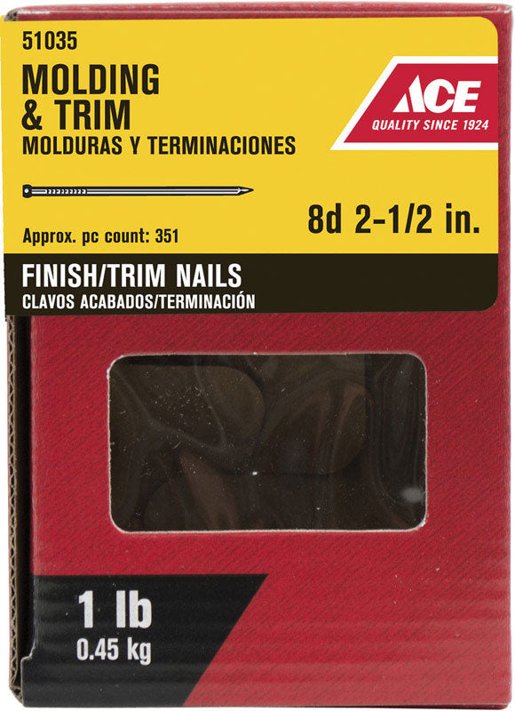 Ace 8D 2-1/2 in. Finish/Trim Bright Steel Nail Brad Head 1 lb