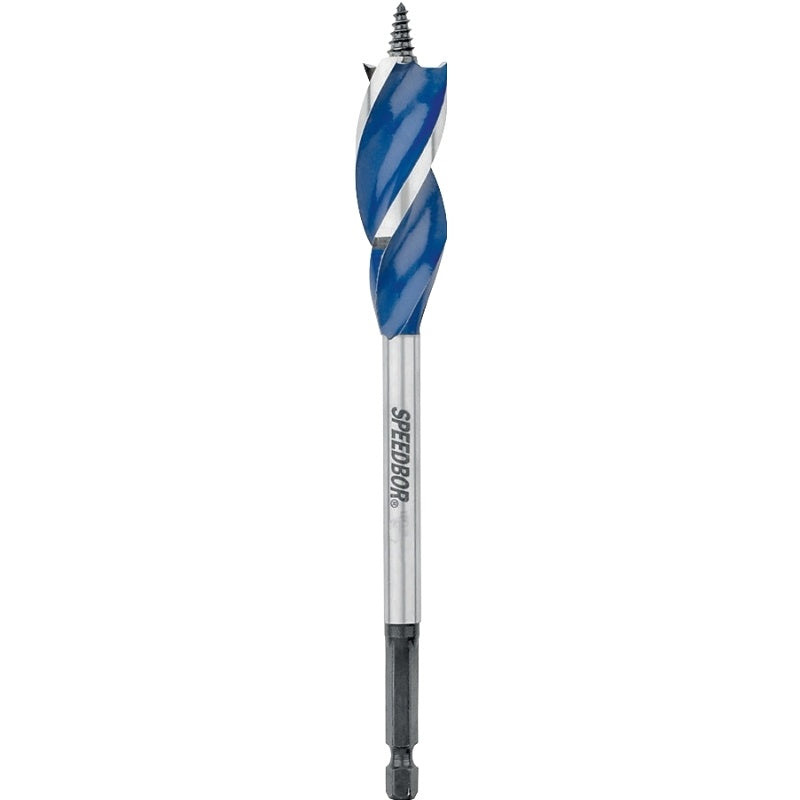 Irwin Speedbor 3041017 Auger Boring Bit, 13/16 in Dia, 6 in OAL, Tapered Flute, 3-Flute, 1/4 in Dia Shank, Hex Shank