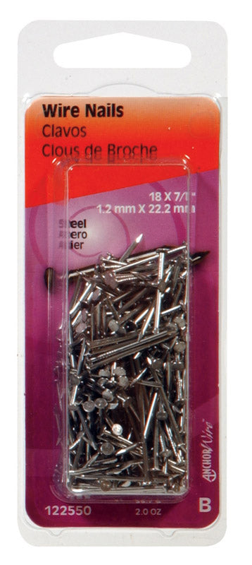 HILLMAN 7/8 in. Wire Bright Steel Nail Flat Head, Pack of 6