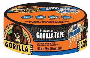 Gorilla 6009002 Permanent Tape, 25 yd L, 1.88 in W, Black