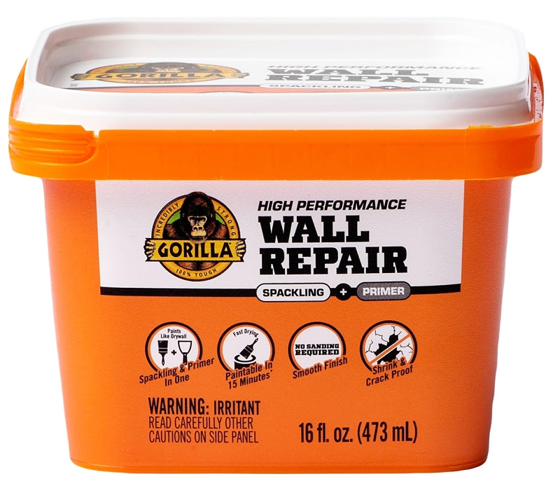 Gorilla 103963 High-Performance Wall Repair, Semi-Solid, Off-White, 16 fl-oz Tub, Pack of 6