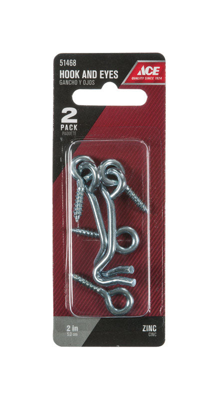 Ace Small Zinc-Plated Silver Steel 2 in. L Hook and Eye 2 pk, Pack of 5