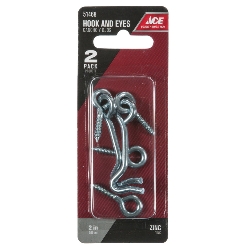 Ace Small Zinc-Plated Silver Steel 2 in. L Hook and Eye 2 pk, Pack of 5
