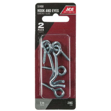 Ace Small Zinc-Plated Silver Steel 2 in. L Hook and Eye 2 pk, Pack of 5
