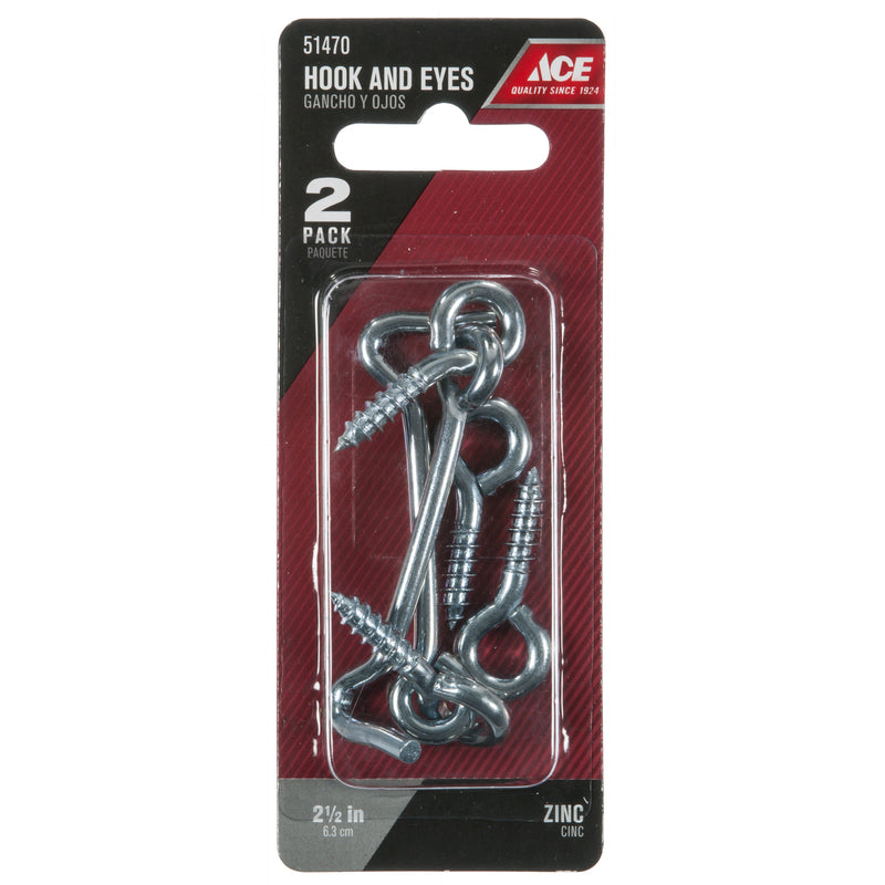 Ace Small Zinc-Plated Silver Steel 0.8175 in. L Hook and Eye 2 pk, Pack of 5