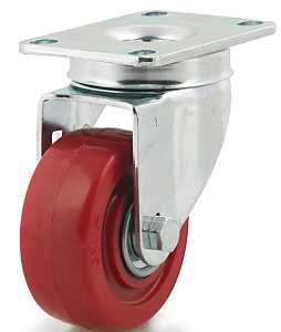 Dh Casters C-LM3P1PUS Swivel Caster, 3 in Dia Wheel, 1-1/4 in W Wheel, Polyurethane Wheel, Red, 240 lb