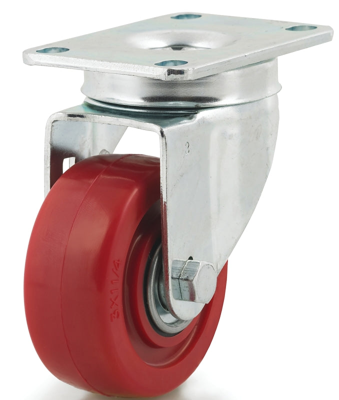 Dh Casters C-LM3P1PUS Swivel Caster, 3 in Dia Wheel, 1-1/4 in W Wheel, Polyurethane Wheel, Red, 240 lb