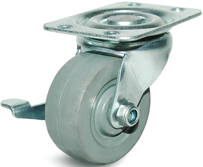 Dh Casters C-GD20MRSB Swivel Caster, 2 in Dia Wheel, 15/16 in W Wheel, Rubber Wheel, Gray, 125 lb