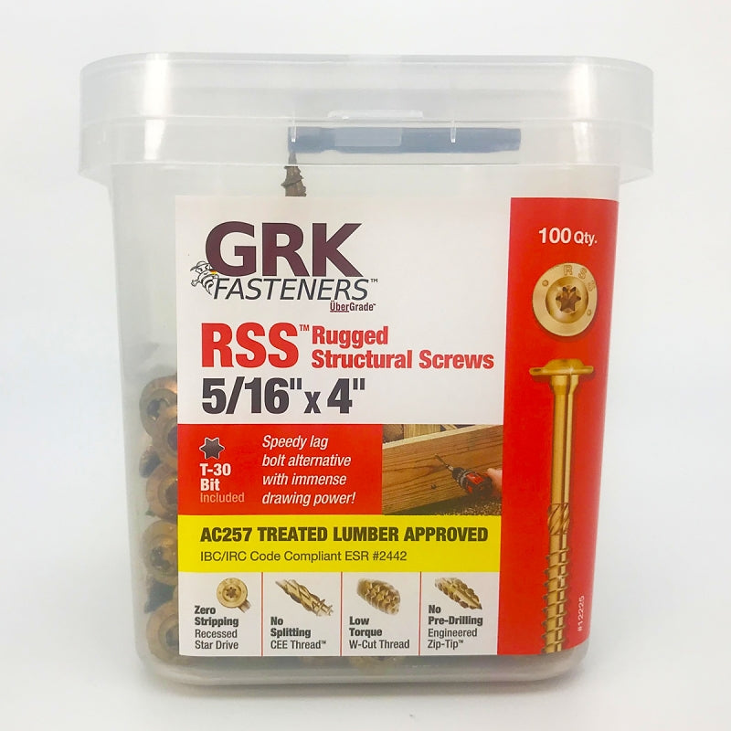 GRK Fasteners RSS 12225 Structural Screw, 5/16 in Thread, 4 in L, Washer Head, Star Drive, Steel, 100 PK