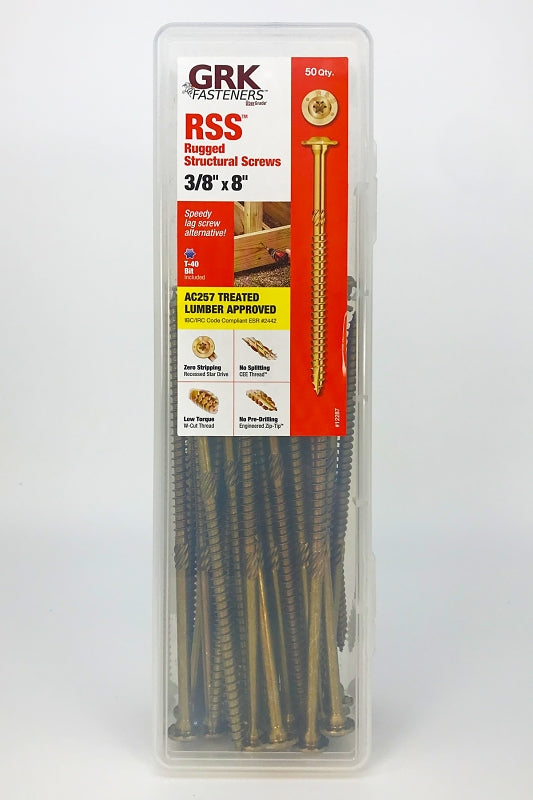 GRK Fasteners RSS 12287 Structural Screw, 3/8 in Thread, 8 in L, Washer Head, Star Drive, Steel, 50 PK