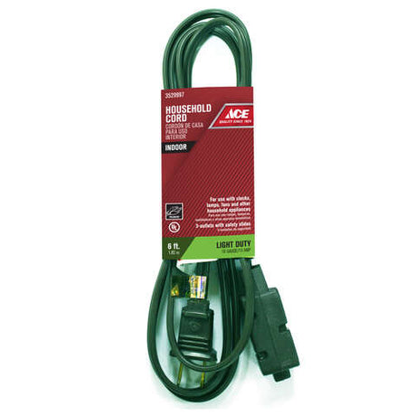 Ace Indoor 6 ft. L Green Extension Cord 16/2 SPT-2, Pack of 10