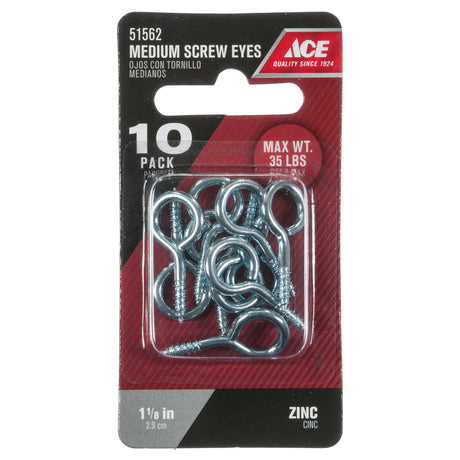 Ace 1/8 in. D X 1-1/8 in. L Zinc-Plated Steel Screw Eye 35 lb. cap. 10 pk, Pack of 5