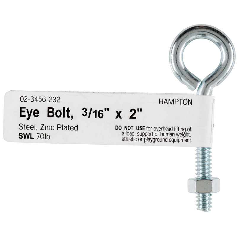 Hampton 3/16 in. X 2 in. L Zinc-Plated Steel Eyebolt Nut Included, Pack of 10