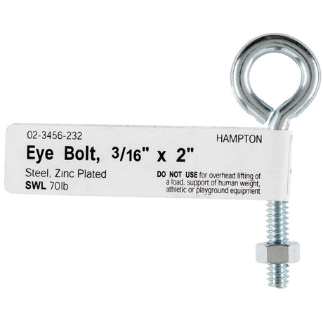 Hampton 3/16 in. X 2 in. L Zinc-Plated Steel Eyebolt Nut Included, Pack of 10
