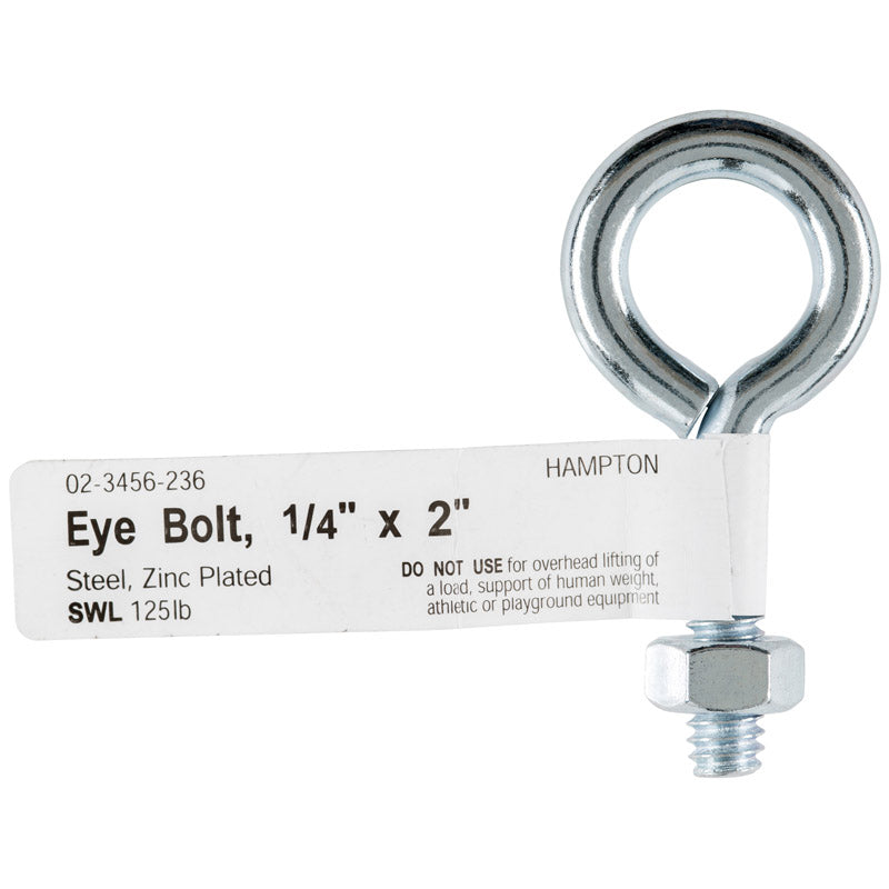 Hampton 1/4 in. X 2 in. L Zinc-Plated Steel Eyebolt Nut Included, Pack of 10