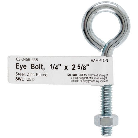 Hampton 1/4 in. X 2-5/8 in. L Zinc-Plated Steel Eyebolt Nut Included, Pack of 10