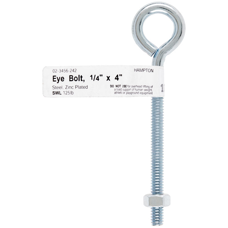 Hampton 1/4 in. X 4 in. L Zinc-Plated Steel Eyebolt Nut Included, Pack of 10