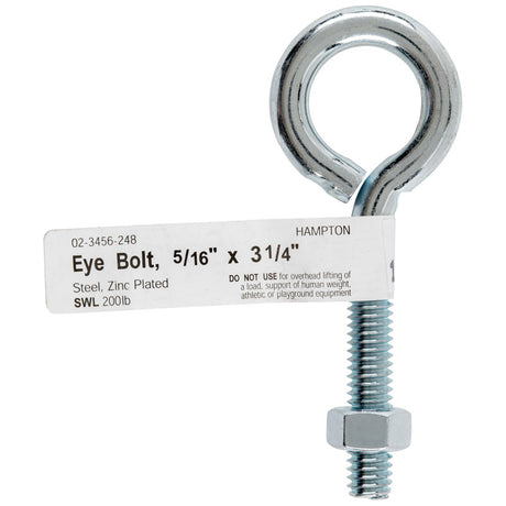 Hampton 5/16 in. X 3-1/4 in. L Zinc-Plated Steel Eyebolt Nut Included, Pack of 10