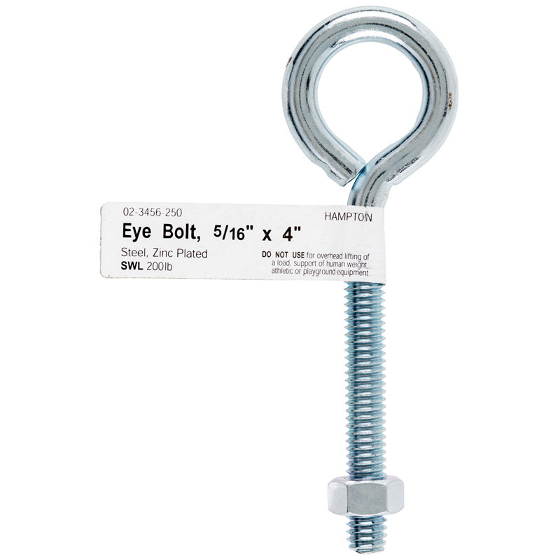 Hampton 5/16 in. X 4 in. L Zinc-Plated Steel Eyebolt Nut Included, Pack of 10