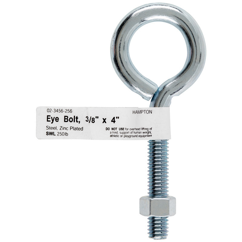 Hampton 3/8 in. X 4 in. L Zinc-Plated Steel Eyebolt with Nut Nut Included, Pack of 10