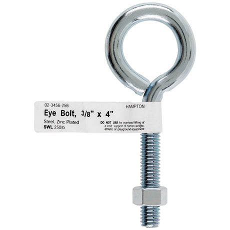 Hampton 3/8 in. X 4 in. L Zinc-Plated Steel Eyebolt with Nut Nut Included, Pack of 10