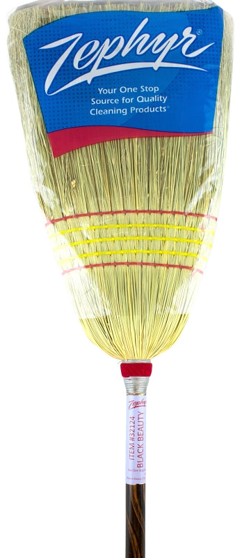 Zephyr Black Beauty 32124 Broom, #24 Sweep Face, Broomcorn Bristle, Gold Bristle