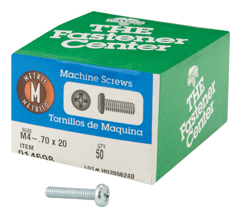 HILLMAN M4-0.7 in. X 20 mm L Phillips Pan Head Zinc-Plated Steel Metric Machine Screws 50 pk