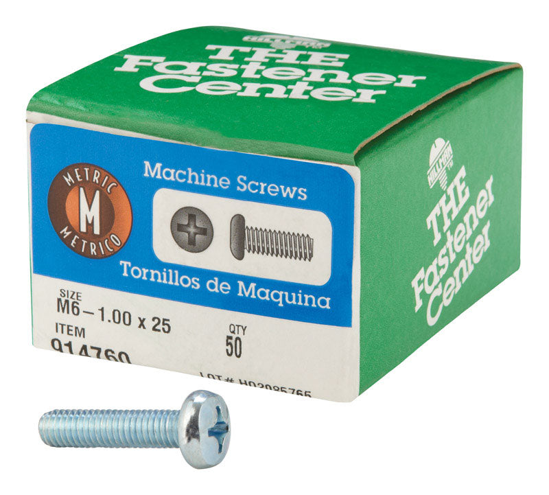 HILLMAN M6-1 X 25 in. L Phillips Pan Head Zinc-Plated Steel Metric Machine Screws 50 pk