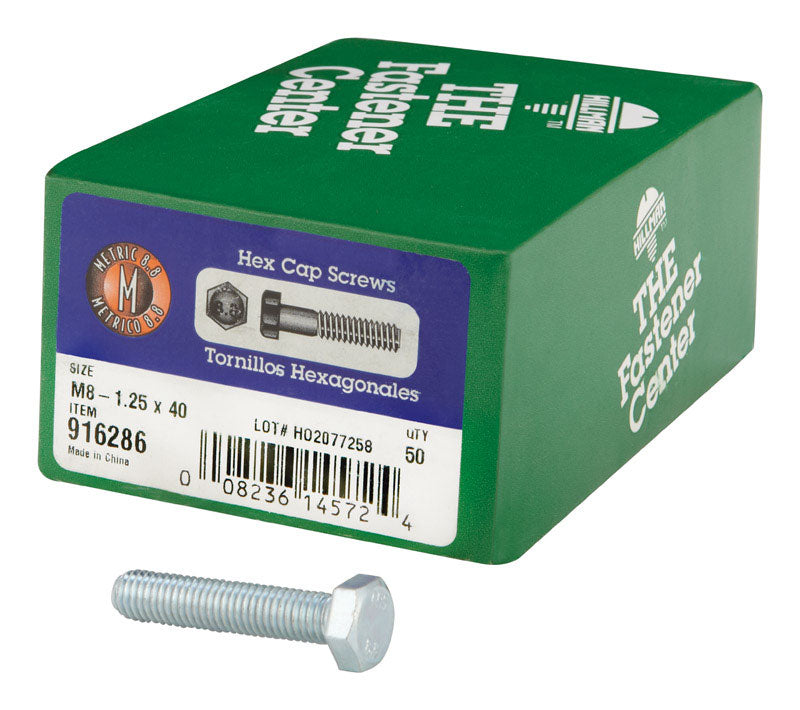 HILLMAN M8-1.25 mm D X 40 mm L Heat Treated Steel Hex Head Cap Screw 50 pk