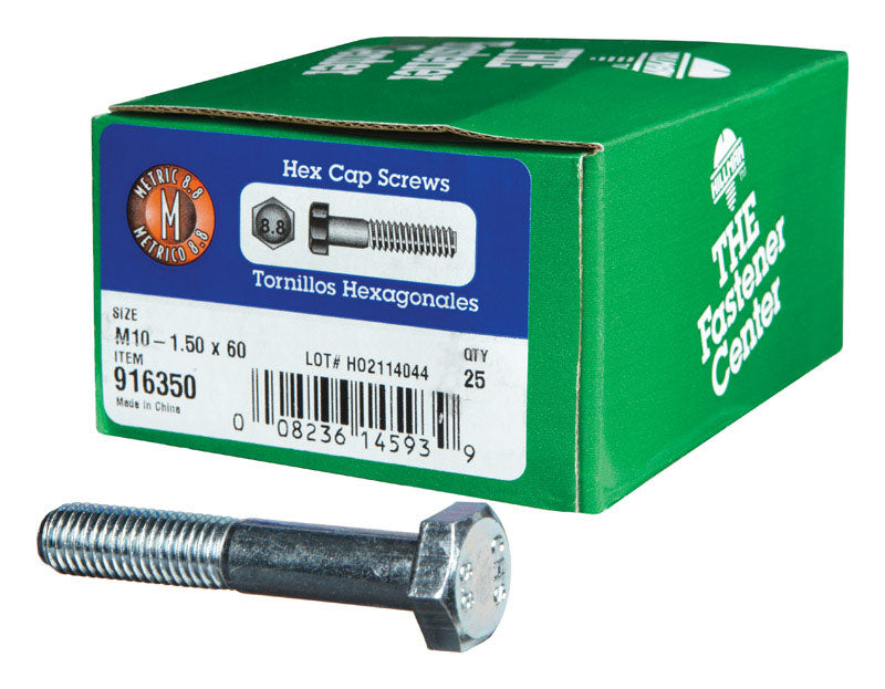 HILLMAN M10-1.50 mm D X 60 mm L Heat Treated Steel Hex Head Cap Screw 25 pk