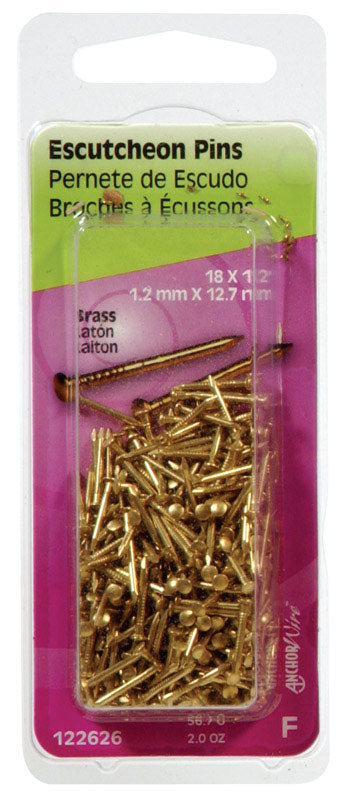HILLMAN 16 Ga. X 3/4 in. L Brass Escutcheon Pins 1 pk 2 oz, Pack of 6