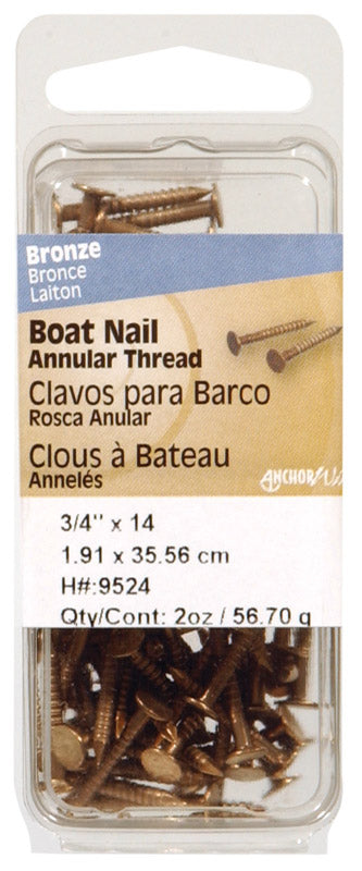 HILLMAN 1-1/2 in. Boat Bronze Stainless Steel Nail Flat Head 2 oz, Pack of 6