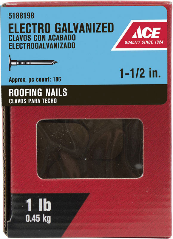 Ace 1-1/2 in. Roofing Electro-Galvanized Steel Nail Large Head 1 lb