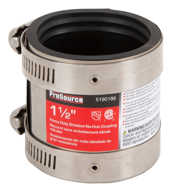 ProSource KJ-009 Coupling, 1-1/2 in, Cast Iron, Plastic or Steel to Plastic, Steel or Extra-Heavy Cast Iron Pipes