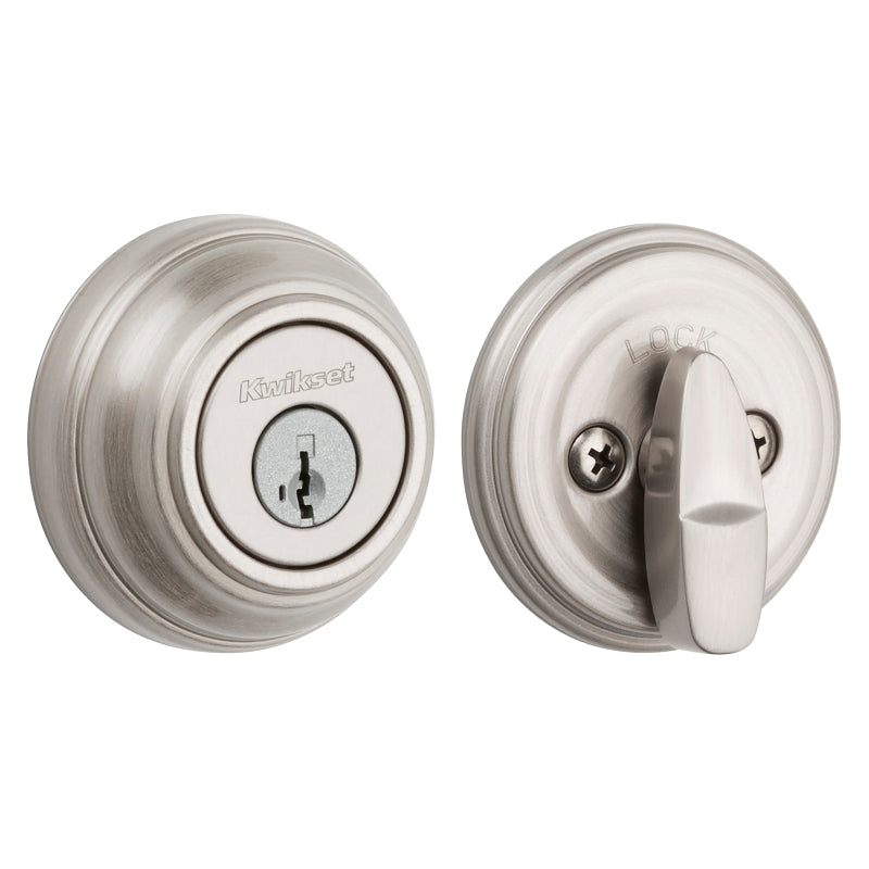Kwikset 99800-123 Deadbolt, 1 Grade, K4 Key, Metal, Satin Nickel, 2-3/8 to 2-3/4 in Backset, KW1 Keyway