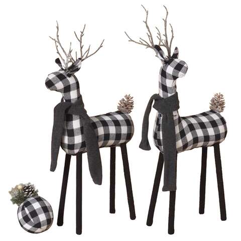Gerson Black and White Plaid Reindeer Figurine 20 in., Pack of 6