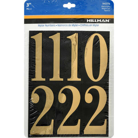 HILLMAN 3 in. Reflective Gold Vinyl Self-Adhesive Number Set 0-9 26 pc, Pack of 6