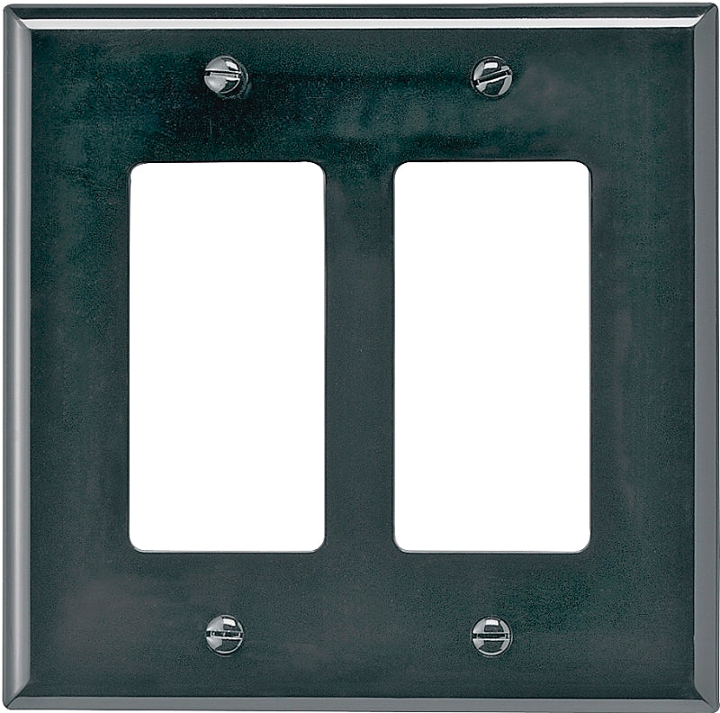Eaton Wiring Devices PJ262BK Wallplate, 4-7/8 in L, 4.93 in W, 2 -Gang, Polycarbonate, Black, High-Gloss