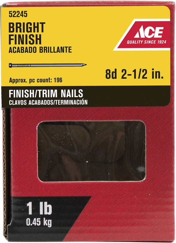 Ace 8D 2-1/2 in. Finish/Trim Bright Carbon Steel Nail Countersunk Head 1 lb