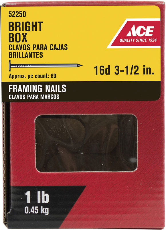 Ace 16D 3-1/2 in. Framing Bright Steel Nail Flat Head 1 lb
