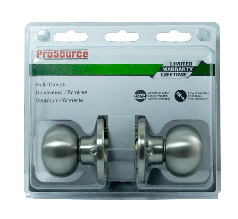 ProSource T9630BRA4V Passage Knob, Metal, Stainless Steel, 2-3/8 to 2-3/4 in Backset, 1-3/8 to 1-3/4 in Thick Door