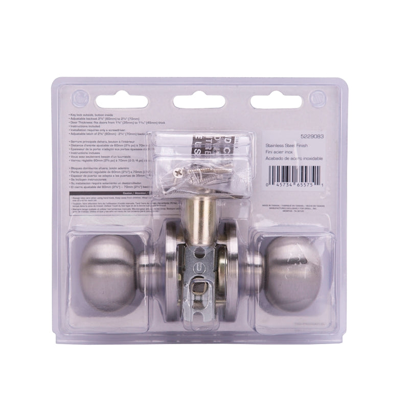 ProSource T9630BRA4V Passage Knob, Metal, Stainless Steel, 2-3/8 to 2-3/4 in Backset, 1-3/8 to 1-3/4 in Thick Door