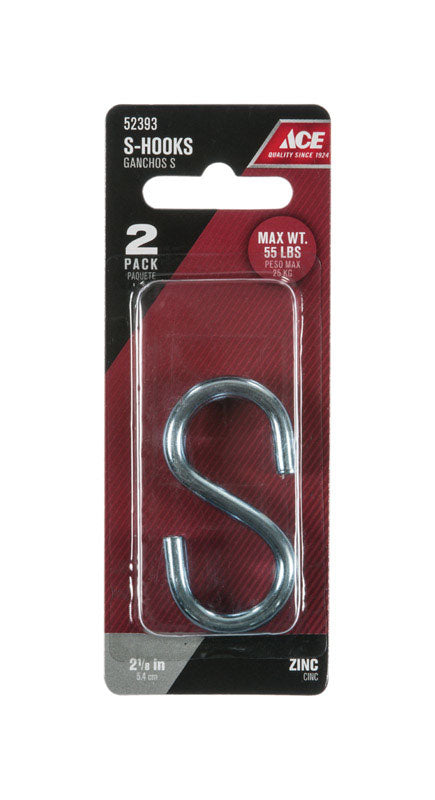 Ace Small Zinc-Plated Silver Steel 2.125 in. L S-Hook 55 lb 2 pk, Pack of 5