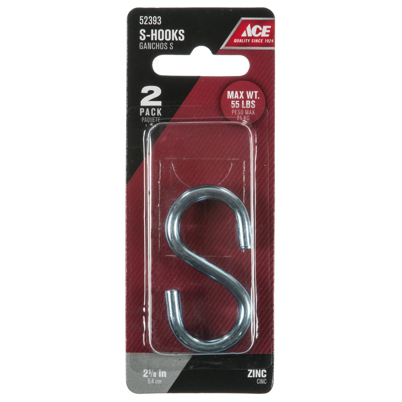 Ace Small Zinc-Plated Silver Steel 2.125 in. L S-Hook 55 lb 2 pk, Pack of 5
