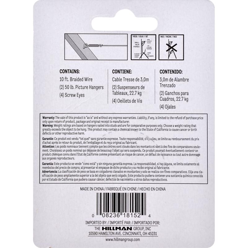 HILLMAN Steel-Plated Conventional Picture Hanging Set 50 lb 2 pk, Pack of 10