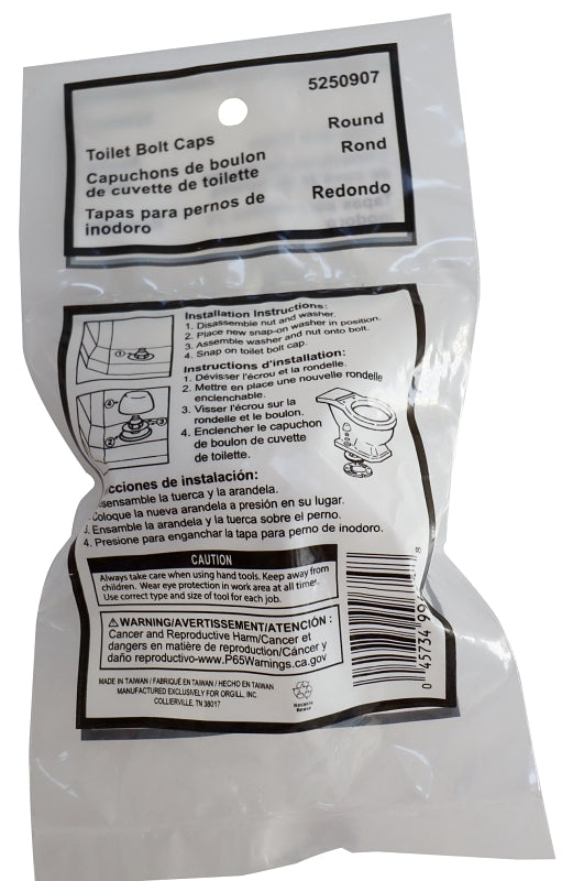 ProSource PMB-475-3L Toilet Bolt Cap, For: Toilet