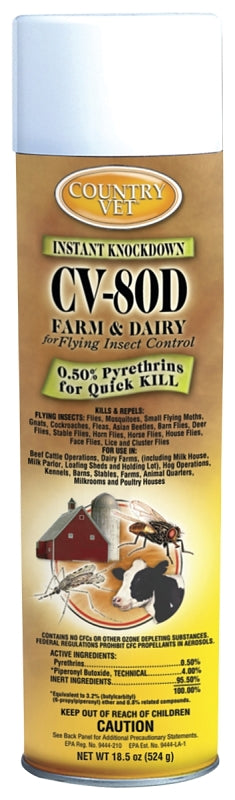 Country Vet 348318CVA CV-80D Insecticide, Gas, Amber/Light Yellow, Characteristic, 25 oz Aerosol Can